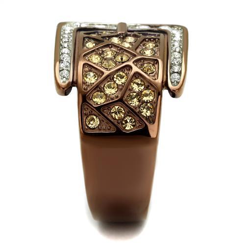 Two Tone IP Light Brown (IP Light coffee) Stainless Steel Ring with Top Grade Crystal  in Citrine Yellow
