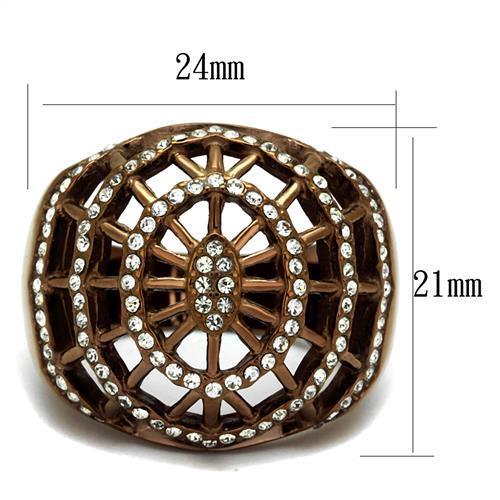 IP Coffee light Stainless Steel Ring with Top Grade Crystal  in Clear