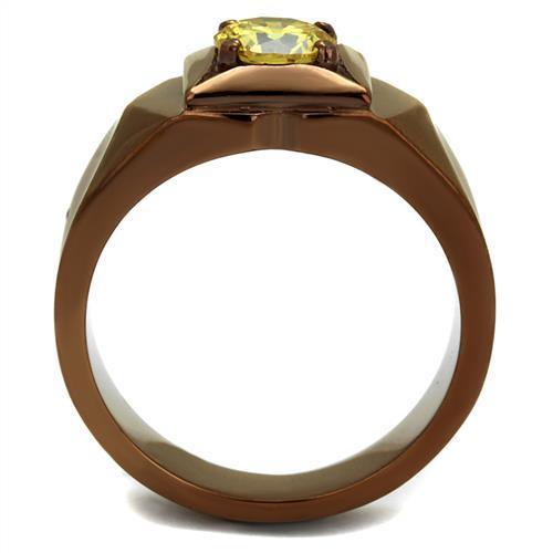 IP Coffee light Stainless Steel Ring with AAA Grade CZ  in Topaz