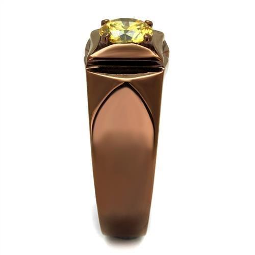 IP Coffee light Stainless Steel Ring with AAA Grade CZ  in Topaz