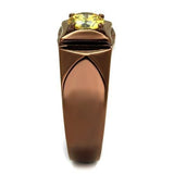 IP Coffee light Stainless Steel Ring with AAA Grade CZ  in Topaz