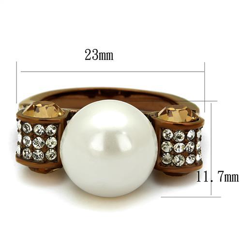 IP Coffee light Stainless Steel Ring with Synthetic Pearl in White