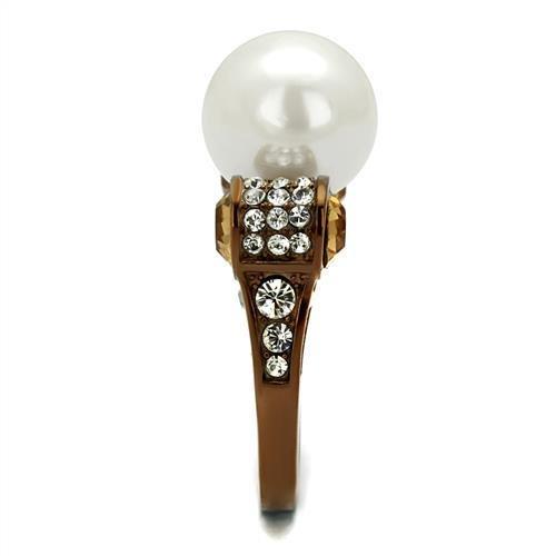 IP Coffee light Stainless Steel Ring with Synthetic Pearl in White