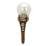 IP Coffee light Stainless Steel Ring with Synthetic Pearl in White