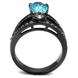 IP Light Black  (IP Gun) Stainless Steel Ring with AAA Grade CZ  in Sea Blue