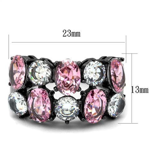 IP Light Black  (IP Gun) Stainless Steel Ring with AAA Grade CZ  in Rose