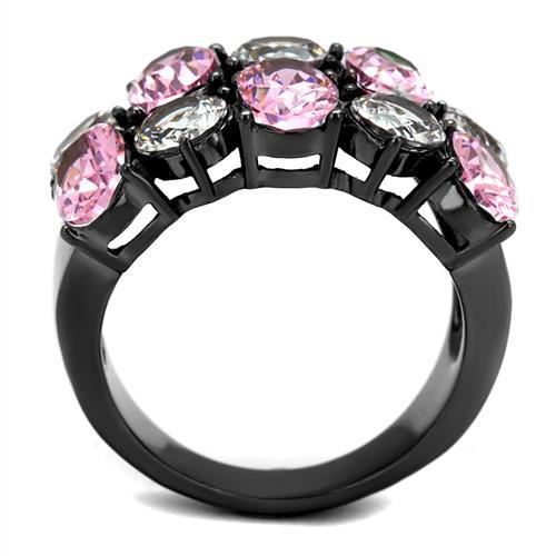 IP Light Black  (IP Gun) Stainless Steel Ring with AAA Grade CZ  in Rose