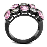 IP Light Black  (IP Gun) Stainless Steel Ring with AAA Grade CZ  in Rose