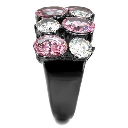 IP Light Black  (IP Gun) Stainless Steel Ring with AAA Grade CZ  in Rose