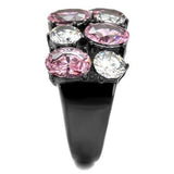 IP Light Black  (IP Gun) Stainless Steel Ring with AAA Grade CZ  in Rose