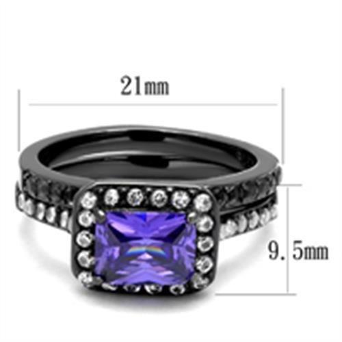 IP Light Black  (IP Gun) Stainless Steel Ring with AAA Grade CZ  in Tanzanite
