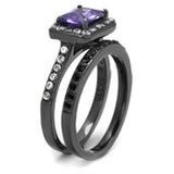 IP Light Black  (IP Gun) Stainless Steel Ring with AAA Grade CZ  in Tanzanite