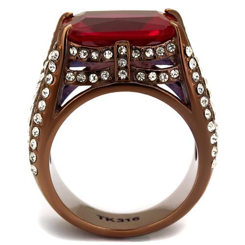 IP Coffee light Stainless Steel Ring with Synthetic Synthetic Glass in Garnet