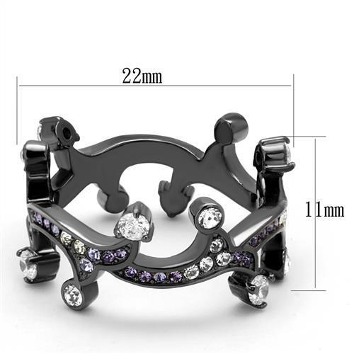 IP Light Black  (IP Gun) Stainless Steel Ring with AAA Grade CZ  in Clear