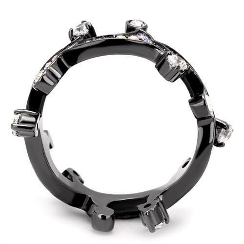 IP Light Black  (IP Gun) Stainless Steel Ring with AAA Grade CZ  in Clear