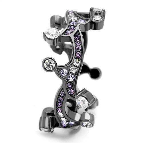 IP Light Black  (IP Gun) Stainless Steel Ring with AAA Grade CZ  in Clear