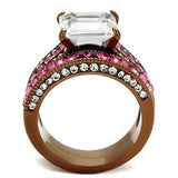 IP Coffee light Stainless Steel Ring with AAA Grade CZ  in Clear