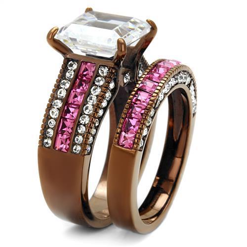 IP Coffee light Stainless Steel Ring with AAA Grade CZ  in Clear