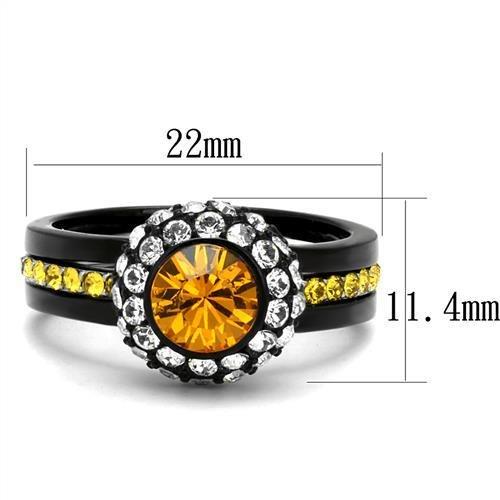 Two-Tone IP Black (Ion Plating) Stainless Steel Ring with Top Grade Crystal  in Topaz