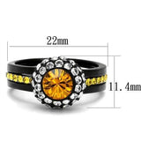 Two-Tone IP Black (Ion Plating) Stainless Steel Ring with Top Grade Crystal  in Topaz