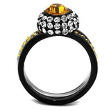 Two-Tone IP Black (Ion Plating) Stainless Steel Ring with Top Grade Crystal  in Topaz