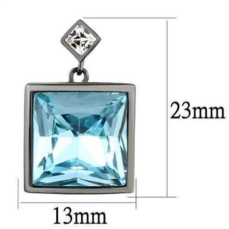 IP Light Black  (IP Gun) Stainless Steel Earrings with Top Grade Crystal  in Sea Blue