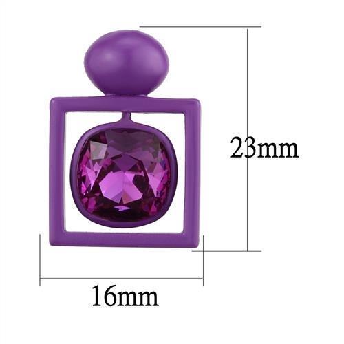 No Plating Stainless Steel Earrings with Top Grade Crystal  in Fuchsia