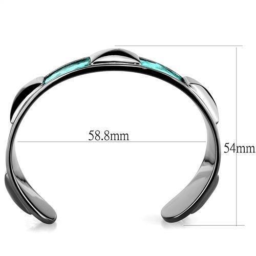 IP Light Black  (IP Gun) Stainless Steel Bangle with Leather  in Emerald