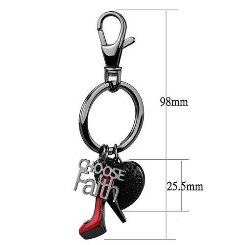 IP Light Black  (IP Gun) Stainless Steel Key Ring with Top Grade Crystal  in Jet
