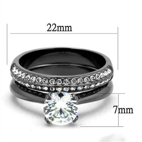 IP Light Black  (IP Gun) Stainless Steel Ring with AAA Grade CZ  in Clear