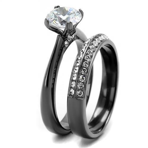 IP Light Black  (IP Gun) Stainless Steel Ring with AAA Grade CZ  in Clear