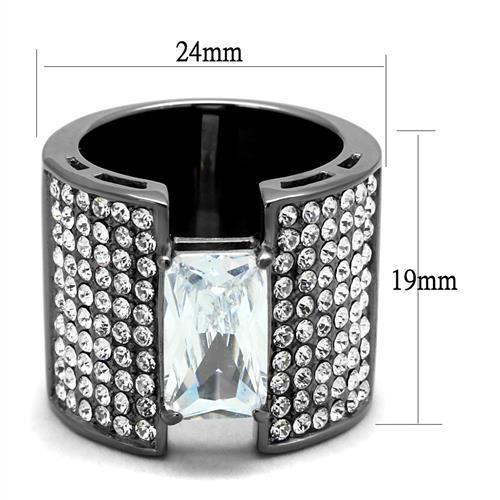 IP Light Black  (IP Gun) Stainless Steel Ring with AAA Grade CZ  in Clear