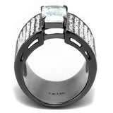 IP Light Black  (IP Gun) Stainless Steel Ring with AAA Grade CZ  in Clear