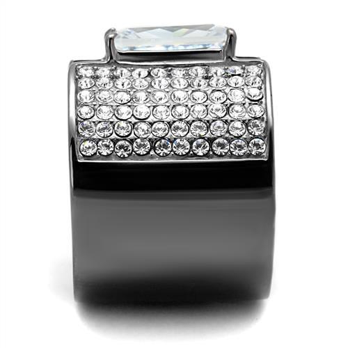 IP Light Black  (IP Gun) Stainless Steel Ring with AAA Grade CZ  in Clear