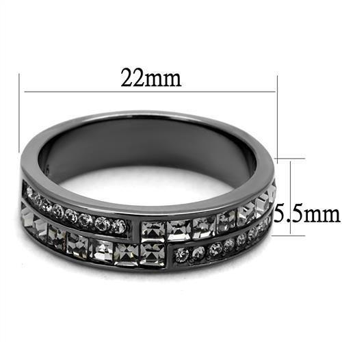 IP Light Black  (IP Gun) Stainless Steel Ring with Top Grade Crystal  in Black Diamond