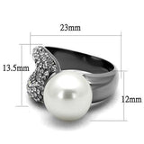 IP Light Black  (IP Gun) Stainless Steel Ring with Synthetic Pearl in White