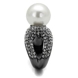 IP Light Black  (IP Gun) Stainless Steel Ring with Synthetic Pearl in White