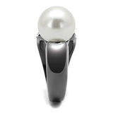IP Light Black  (IP Gun) Stainless Steel Ring with Synthetic Pearl in White