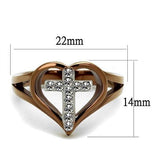 Two Tone IP Light Brown (IP Light coffee) Stainless Steel Ring with Top Grade Crystal  in Clear