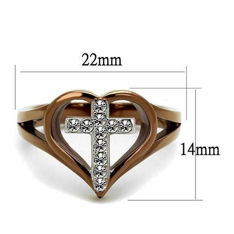 Two Tone IP Light Brown (IP Light coffee) Stainless Steel Ring with Top Grade Crystal  in Clear