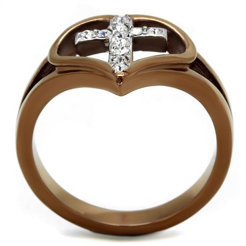 Two Tone IP Light Brown (IP Light coffee) Stainless Steel Ring with Top Grade Crystal  in Clear