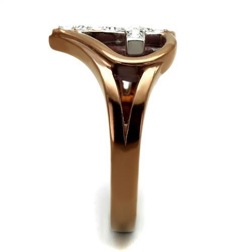 Two Tone IP Light Brown (IP Light coffee) Stainless Steel Ring with Top Grade Crystal  in Clear