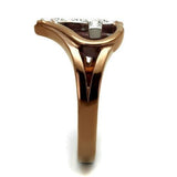 Two Tone IP Light Brown (IP Light coffee) Stainless Steel Ring with Top Grade Crystal  in Clear