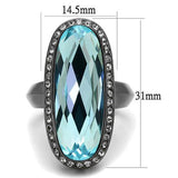 IP Light Black  (IP Gun) Stainless Steel Ring with Top Grade Crystal  in Sea Blue