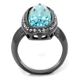 IP Light Black  (IP Gun) Stainless Steel Ring with Top Grade Crystal  in Sea Blue