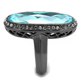 IP Light Black  (IP Gun) Stainless Steel Ring with Top Grade Crystal  in Sea Blue