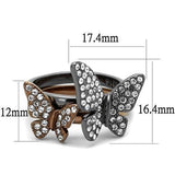 IP Light Black & IP Light coffee Stainless Steel Ring with Top Grade Crystal  in Clear