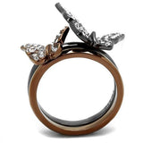IP Light Black & IP Light coffee Stainless Steel Ring with Top Grade Crystal  in Clear