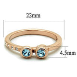 IP Rose Gold(Ion Plating) Stainless Steel Ring with Top Grade Crystal  in Sea Blue