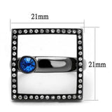 IP Light Black  (IP Gun) Stainless Steel Ring with Top Grade Crystal  in Capri Blue